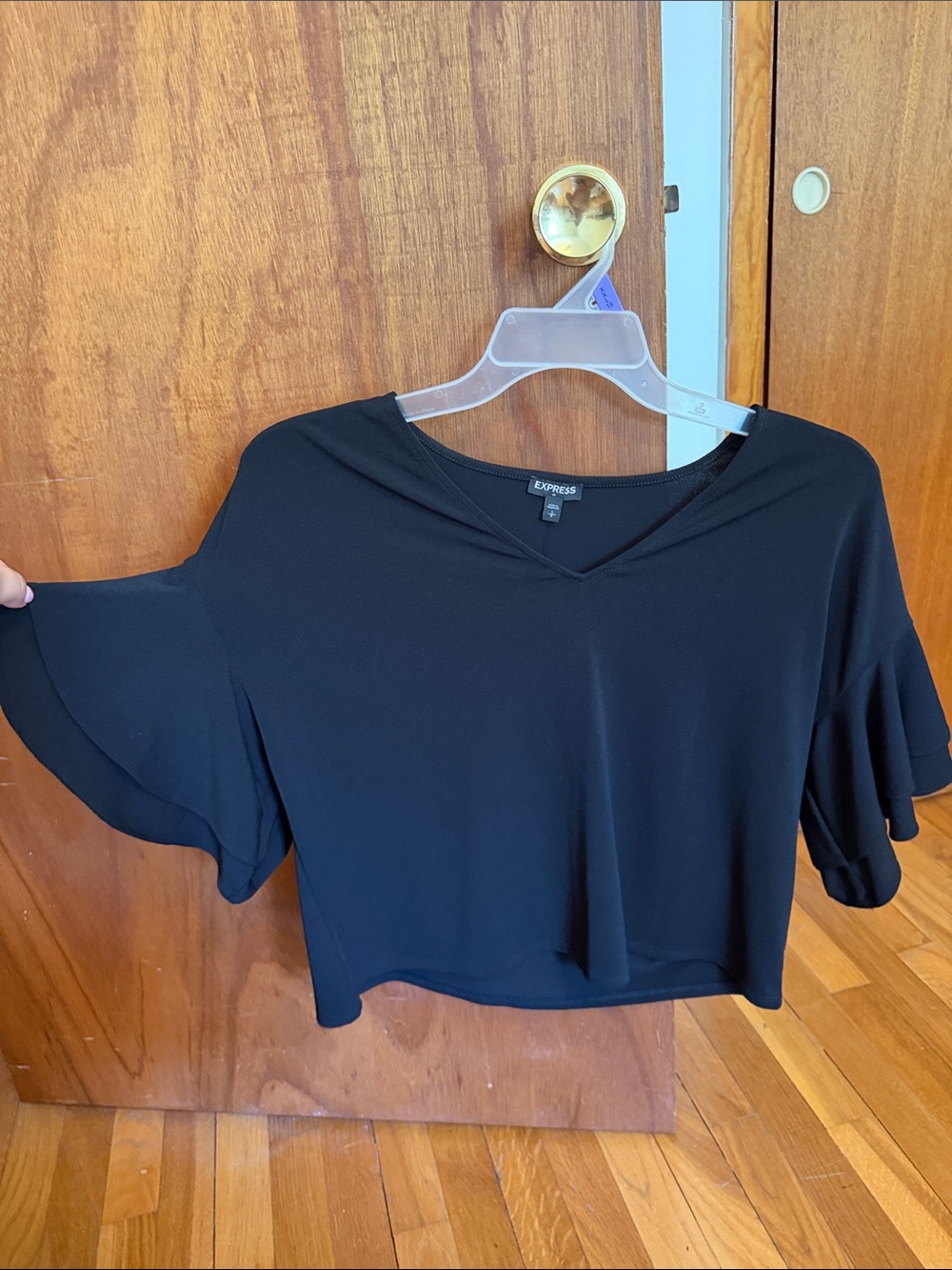 Express Black V-Neck Flutter Sleeve Crop Top